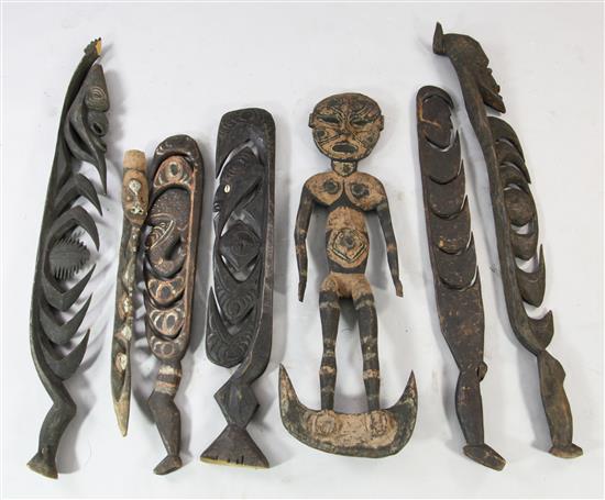 Seven Sepik River ancestor food hooks/hook masks, various